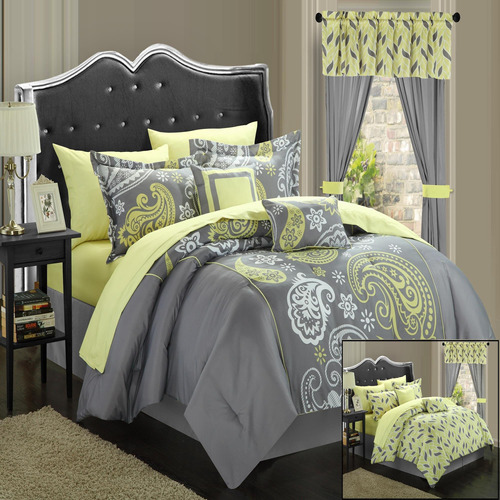 Chic Home Olivia Paisley Print Gris & Amarillo King 20 Piez.