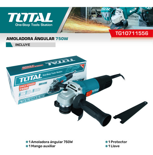 Imagen 5 de 10 de Amoladora Angular Total 750w Disco 115mm