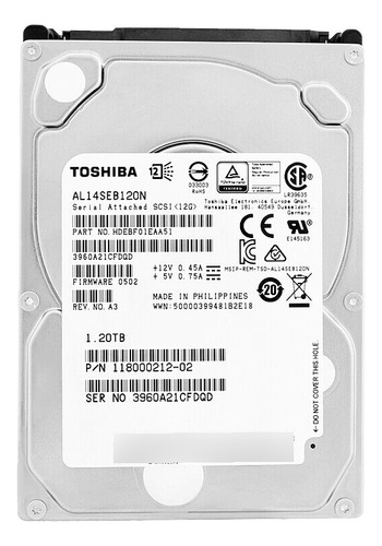 Hd Sas Toshiba 1.2tb 10k 2.5 Al14seb120n 118000212-02 Cor Prateado