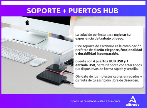 Base Eleva Monitor Pc Soporte Puertos Hub Usb Escritorio