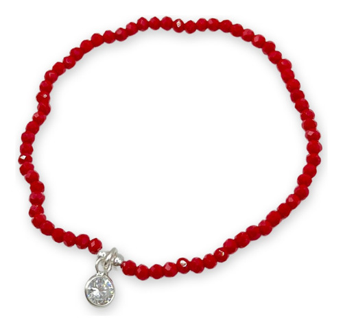 Pulsera Cristales Rojos Punto Luz Circón Plata Fina 925 Caja