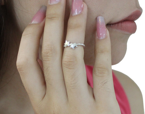 Imagen 7 de 10 de Anillo Medio Dedo #2 Estrellas De Plata .925 Agálea Joyería