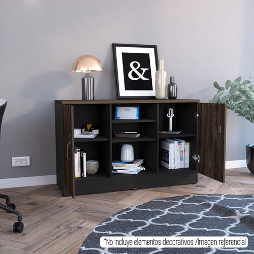 Biblioteca Gabinete Home Office 2 Puertas Color negro-coñac