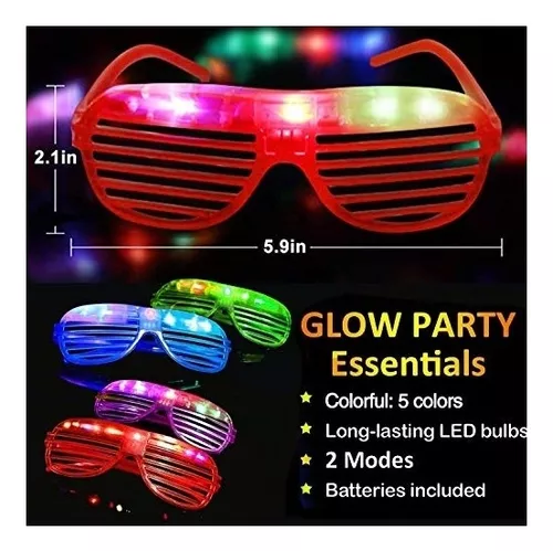 Paquete de 12 lentes iluminados – Paquete de 4 gafas brillantes de colores,  gafas iluminadas para niños y adultos – Gafas LED que brillan en la