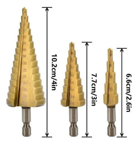 Set 3 Broca Conica Escalonada 4 A 32 Mm Paso A Paso