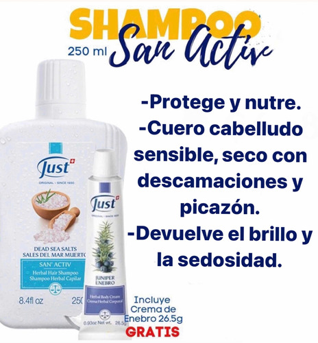 Shampoo San Activ 250ml Y Crema De Enebro 28g Swiss Just