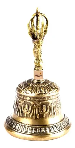 Campana Tibetana TreegoArt Extra Large - Diametro 15.2 Cm, In Ottone Dorato, Con Martello E Cuscino