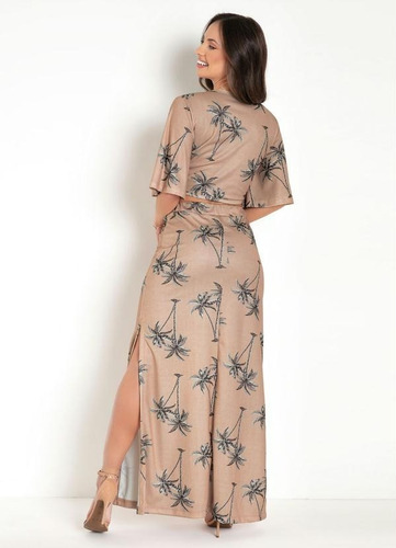 Imagem 2 de 3 de Conjunto Saia Cintura Alta Fenda + Blusa Cropped Amarrração