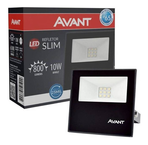Refletor LED Avant Refletor LED 10W com luz branco-quente e carcaça preto 110V/220V