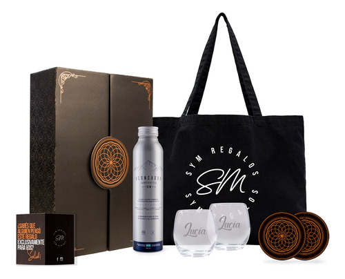 Kit Regalo Gin Aconcagua Metal 500ml Box + 2 Vasos Grabados