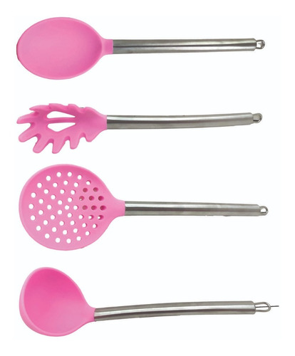 Imagem 7 de 7 de Kit Cozinha Talheres Silicone Utensílos Cabo Aço Inox 4 Und