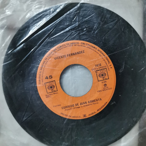 Disco 45 Rpm: Vicente Fernandez- La Ley Del Monte