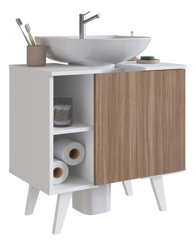 Mueble Bajo Pileta Baño Estantes Y Puerta LG Cantidad de agujeros para grifería Sin agujeros Mueble Castaño