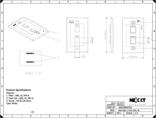 Imagen 3 de 3 de Nexxt Aw160nxt02 Faceplate 4x2, 2 Puertos Blanco