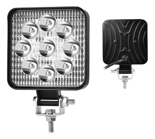 Kit X2 Faro Auxiliar 9 Led 27w 110mm X 110mm Chato Cuad