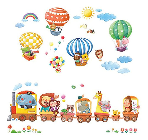 Decowall Da-1406 Tren De Animales Y Globos De Aire Caliente