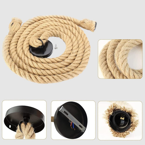 2m Socket Cuerda De Yute Base Para Focos Vintage Colgantes