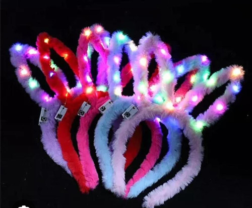 10 Pcs Orejas De Peluche Conejo Con Luz Led Colores
