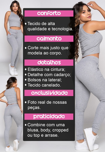 Imagem 8 de 10 de Kit 2 Calça Ribana Moletom Canelado Cintura Alta 9484