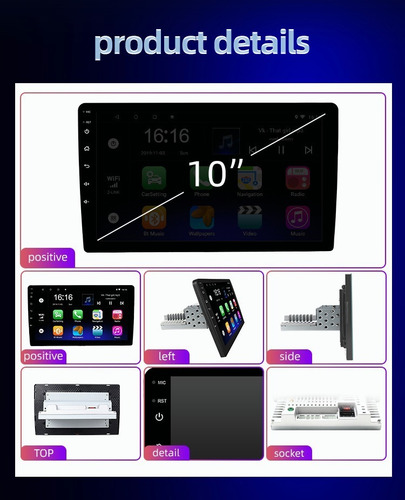 Imagen 7 de 10 de Estéreo Para Auto 1din Wifi Gps Android 9.1 De 10 In