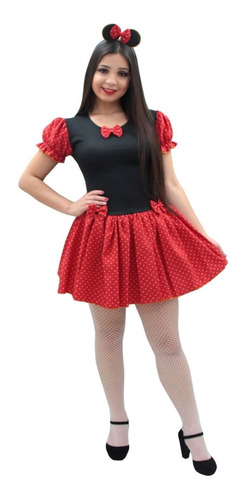 Fantasia Minnie Com Tiara Adulto Vestido Minie Carnaval