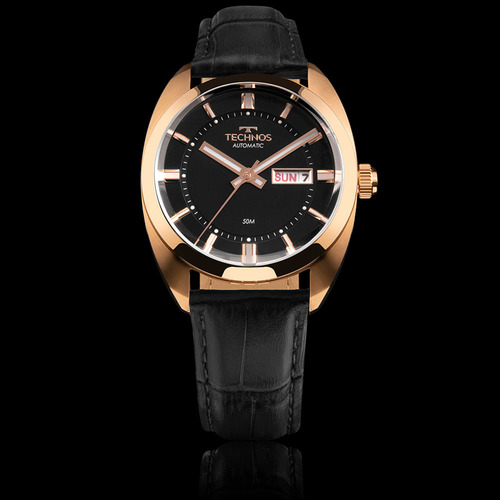 Relógio Technos Masculino Automatico Rosé - 8205ot/0p Correia Preto Bisel Preto