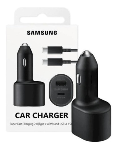 Cargador de coche Samsung M20 M30 M31 con cable C, color negro