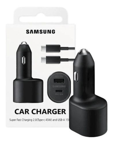 Carregador P/ Carro Samsung Veicular M20 M30 M31 C/ Cabo C Cor Preto