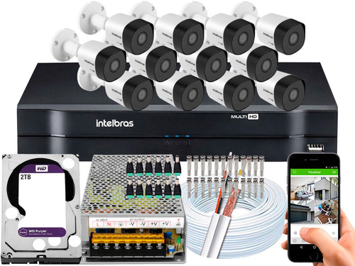 Kit Cftv 12 Câmeras 30m 1080p Intelbras Mhdx 16 Ch 2t Purple