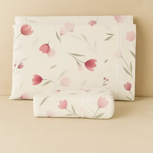 Jogo De Lençol Casal Estampado 3 Peças 100% Algodão Macio Tulipa