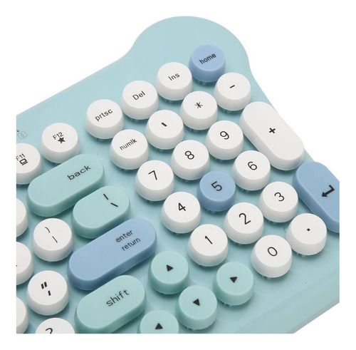 Teclado Y Mouse Kawaii Inalámbrico Celeste Tacto Suave