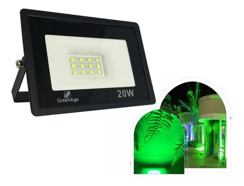 Refletor Led Verde Smd 20w Prova D'água Bivolt