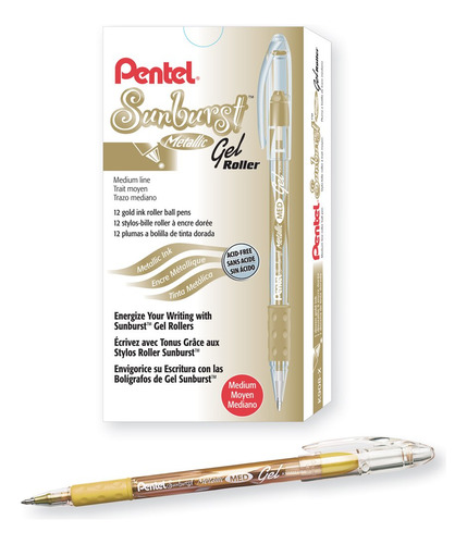 Pentel Sunburst Boligrafo Gel Metalico Punta Media Barril 12