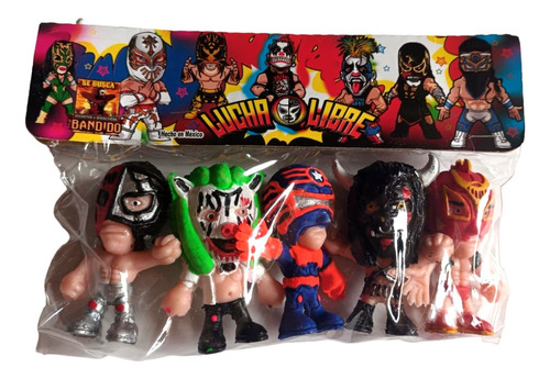 Paquete 5 Mini Luchadores Cabezones - Lucha Libre - Pack 05