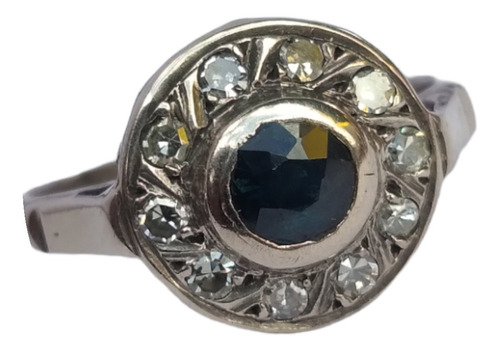 Anillo Zafiro Y Diamantes Plata Paladio Talla 6 Y Medio