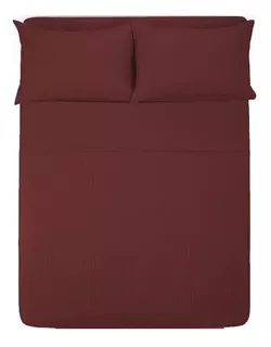 Juego de sábanas Melocotton 1800 Micro Grabada matrimonial color vino con diseño color hilos 1800 para colchón de 200cm x 140cm x 25cm