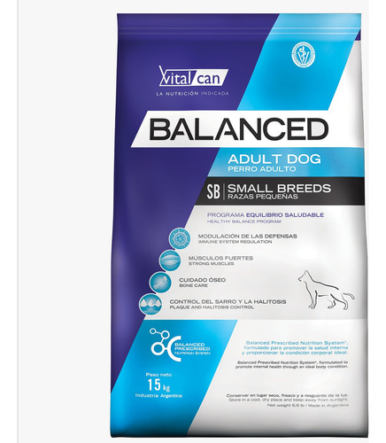 Vitalcan Balanced Adult Dog alimento para perro adulto de raza pequeña sabor mix en bolsa de 15kg