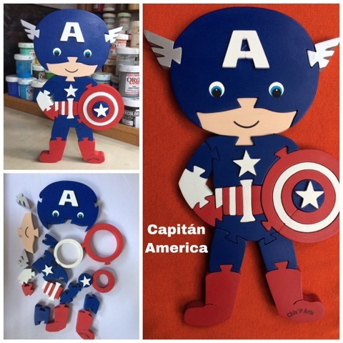Super Heroe Capitan America En Mdf. Rompecabezas Juguete.