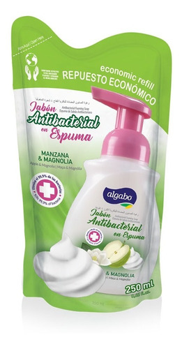 Jabón Antibacterial Espumoso Manzana Repuesto 250ml Algabo