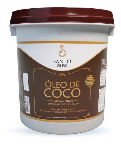 Óleo De Coco Extra Virgem Da Película Santo Óleo Balde 3,2l