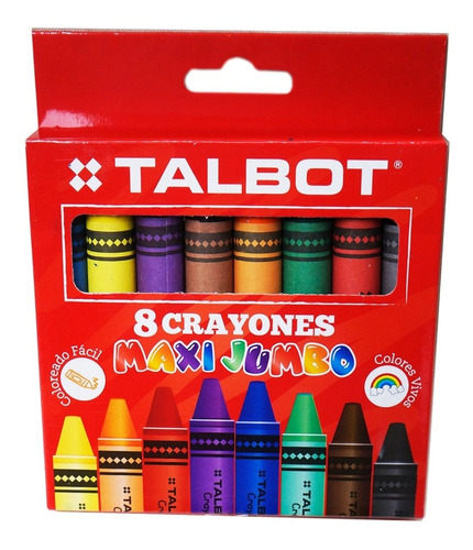 Imagen 1 de 5 de Crayones Maxi Jumbo Infantiles X8 Unidades Talbot 2768