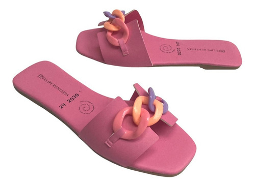 Sandalia Dama Felipe Rentería Moda Flat Cadena Colores