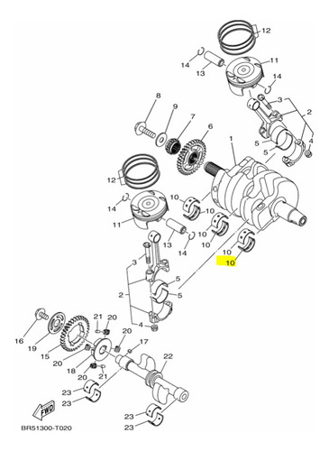 Cojineta Bancada Azul Original Yamaha Mt 03 / R3 - Panella