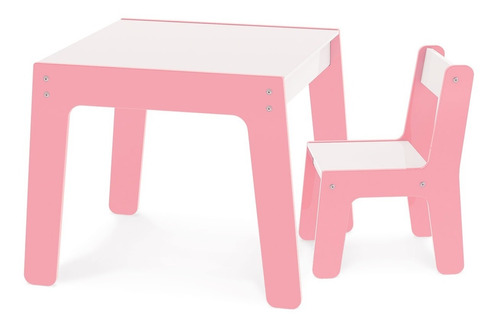 Conjunto Mesa E Cadeira Infantil Madeira - Rosa - Junges