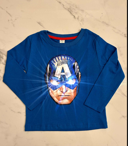 Remera Con Luces Capitán América Niños Algodón Premium!