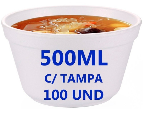 Imagem 1 de 8 de Pote Térmico Cumbuca De Isopor 500ml C/100 Unidades C/ Tampa