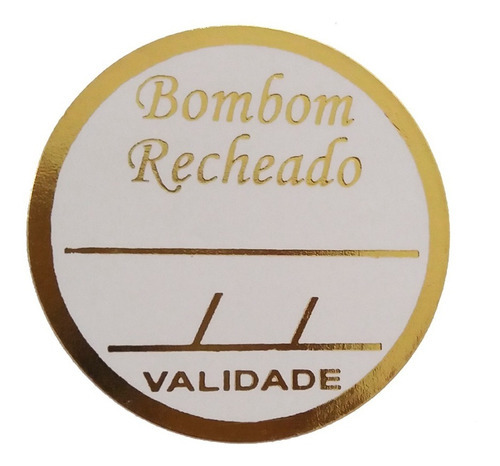 Etiqueta Adesiva Bombom Recheado Com Linha Validade 800 Un. Desenho Impresso Bombom Recheado/validade Cor Dourado