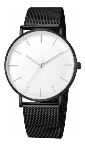 Reloj Negro Metalico Fondo Blanco, Minimalista