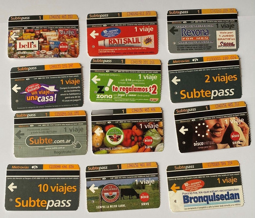 12 Tarjetas Subte Pass Usadas Argentina Con Propagandas T52