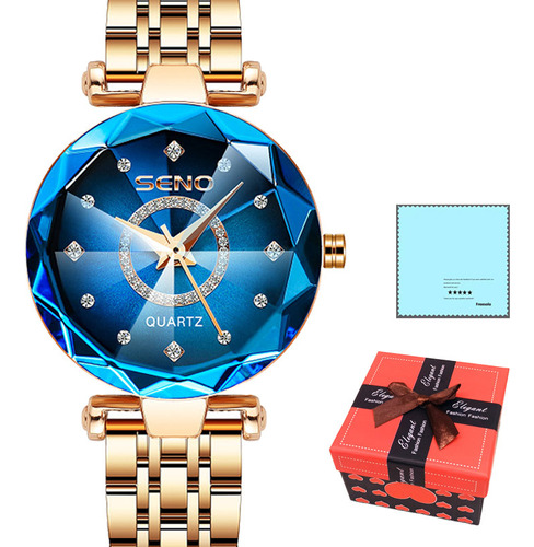 Reloj De Pulsera Azul Elegante Con Esfera Pequeña Para Mujer
